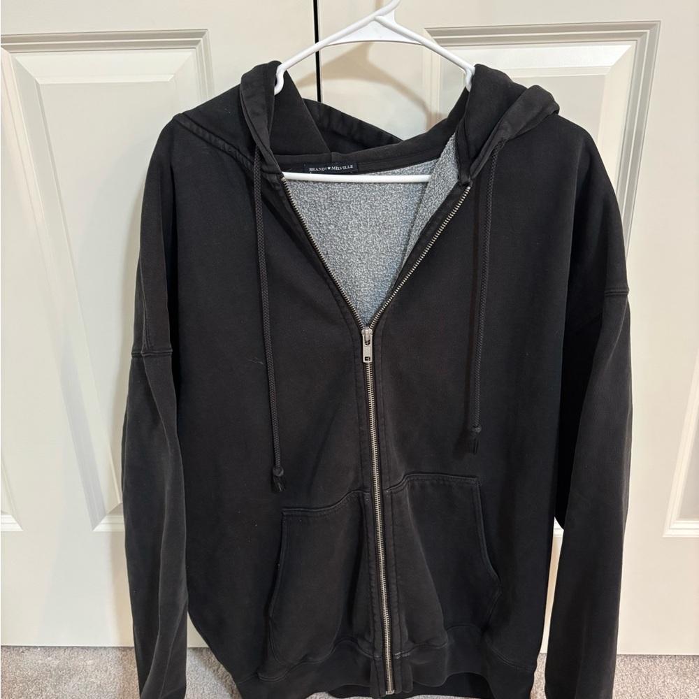 Brandy Melville Oversized Charcoal/Black Zip-Up Jacket